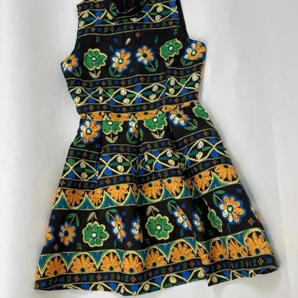 Floral Print Black Multicolor Sleeveless Mini Dress